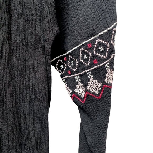 ELLOS Boho Top Plus Size 1X Black Cotton Crinkle Gauze Peasant Tunic - Picture 6 of 10